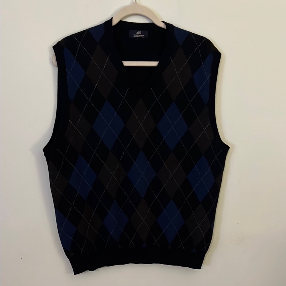 Brooks Brothers V-Neck Sweater Vest- Blue and Black Argyle